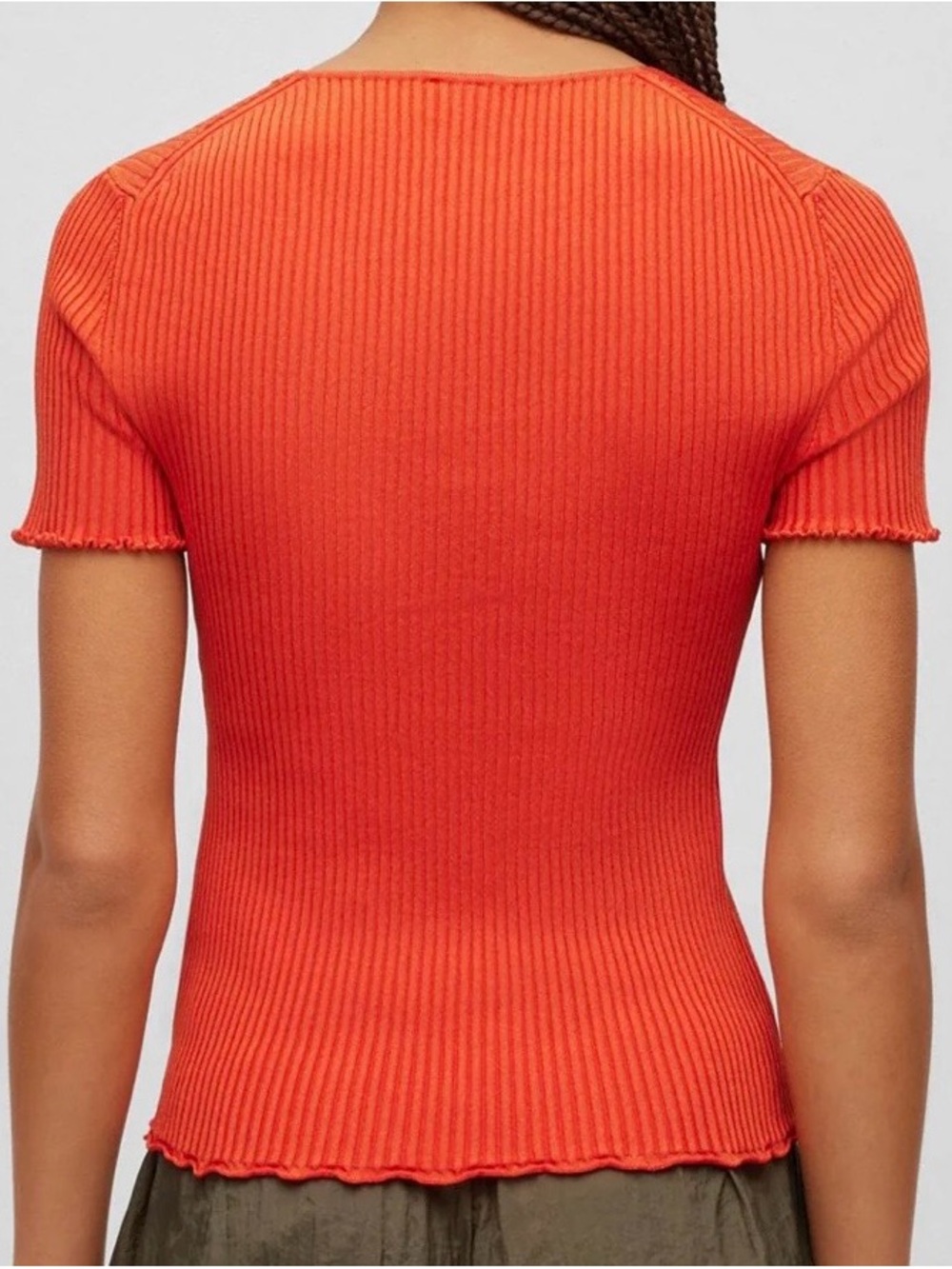 HUGO Red Ribbed V-Neck Drawstring Crop Top - Picture 2 of 2